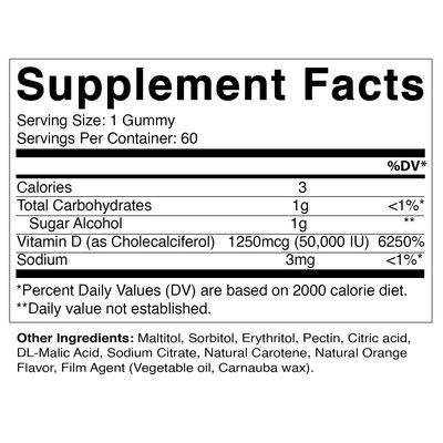 Vitamatic Sugar Free Vitamin D3 50,000 IU Weekly Supplement - 60 Pectin Based Gummies - Vitamin D Capsules for Bones, Teeth, and Immune Support