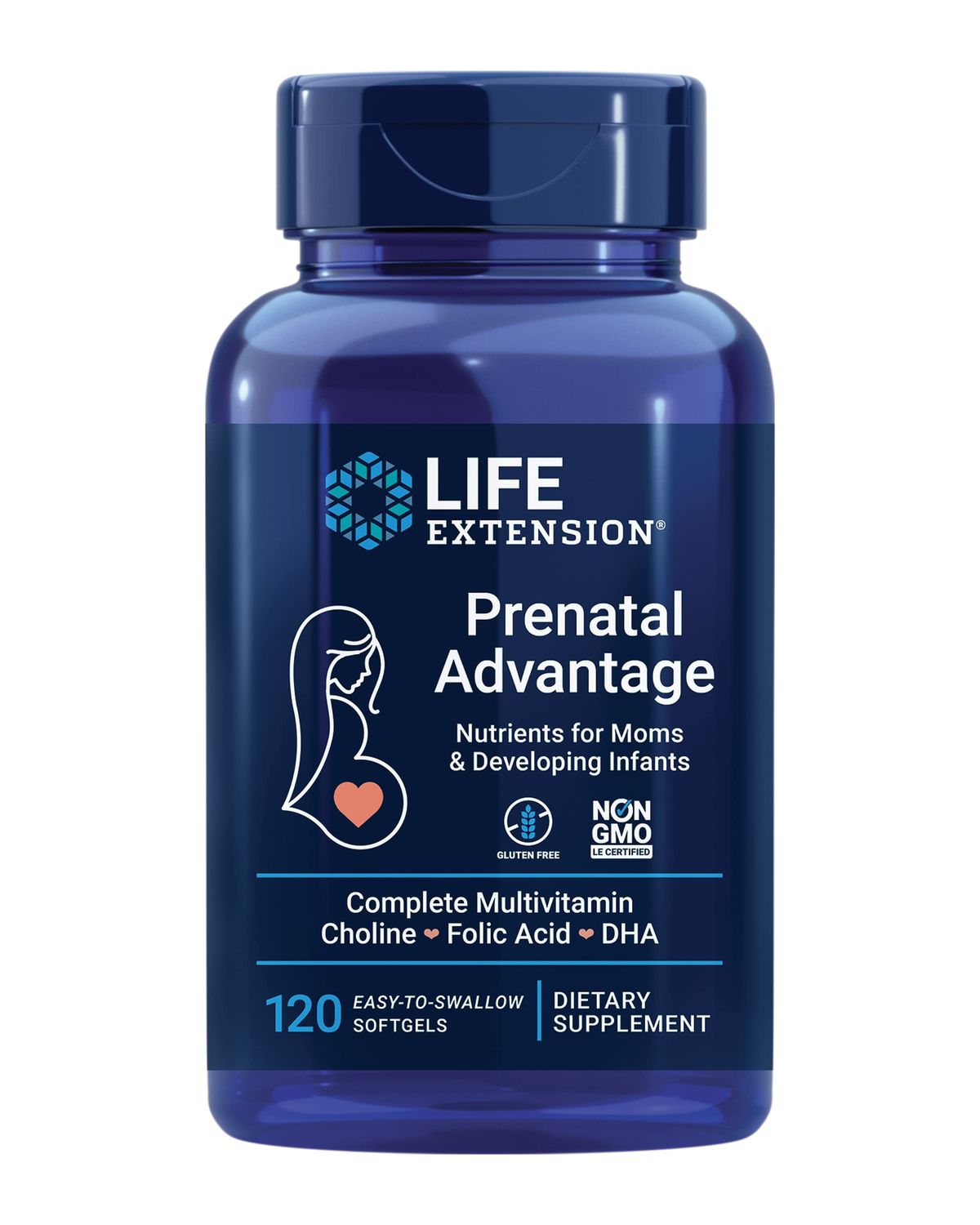 Life Extension Prenatal Advantage Supplement - Comprehensive Prenatal Vitamin for Pregnant Women - Complete Multivitamin for Healthy Brain with DHA - Non-GMO, Gluten-Free -120 Softgels