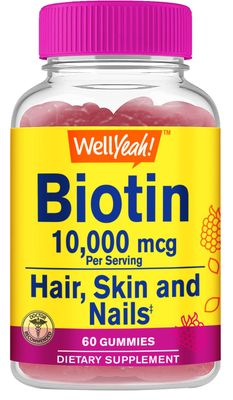 WellYeah High Potency Biotin 10,000 mcg Gummies - for Stronger Hair, Skin &amp; Nails - Vegan-Friendly, Gluten-Free, Non-GMO, and Delicious Berry Flavor - 60 Gummies