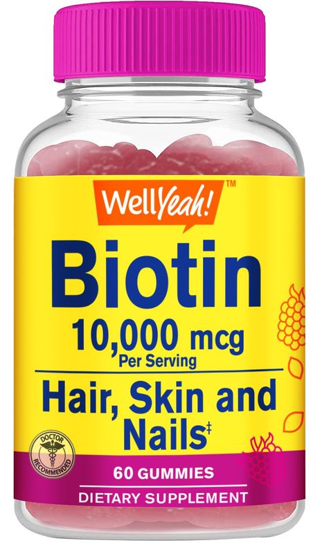 WellYeah High Potency Biotin 10,000 mcg Gummies - for Stronger Hair, Skin &amp; Nails - Vegan-Friendly, Gluten-Free, Non-GMO, and Delicious Berry Flavor - 60 Gummies
