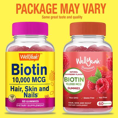 WellYeah High Potency Biotin 10,000 mcg Gummies - for Stronger Hair, Skin &amp; Nails - Vegan-Friendly, Gluten-Free, Non-GMO, and Delicious Berry Flavor - 60 Gummies