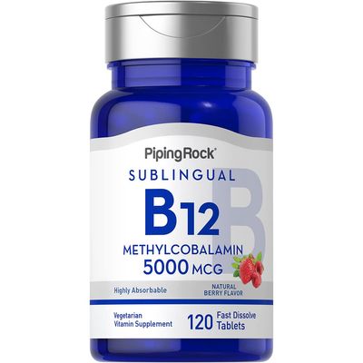 Piping Rock B12 Vitamin 5000 mcg | 120 Tablets | Sublingual Methylcobalamin Supplement | Berry Flavor, Vegetarian, Non-GMO, Gluten Free