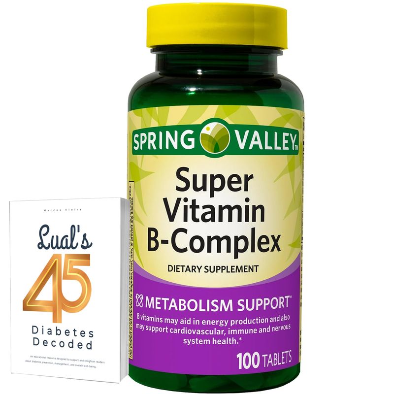 Spring Valley Super Vitamin B Complex |Super B Complex Vitamins B Complex Vitamins | Spring Valley Super B omplex Calcium Carbonate, Ascorbic Acid (100 Tablets) Bundle with Lual's 45 Diabetes Decoded