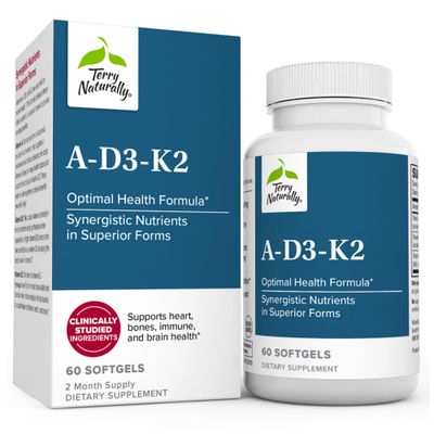 Terry Naturally A.D3.K2 - Healthy Supplement for Immune Support, Heart Health &amp; Bone Support - Supplement for Strong Bones &amp; Healthy Heart - Includes Vitamins A, D3 &amp; K2-60 Softgels (60 Servings)