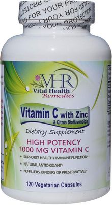 VHR Vitamin C 1,000 MG with ZINC &amp; Citrus BIOFLAVONOIDS Preservative-Free High Potency Antioxidant Formula for Healthy Immune Support!(120)