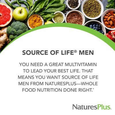 Natures Plus Source of Life Men - 120 Tablets, Pack of 2 - Iron-Free Multi-Vitamin &amp; Mineral Supplement - with Saw Palmetto, Lycopene &amp; Lutein - Gluten Free, Vegetarian - 120 Total Servings
