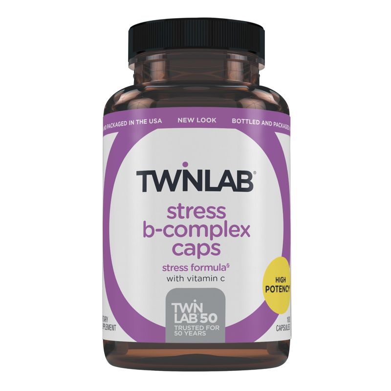 Twinlab Stress B-Complex Caps - Complete B-Complex &amp; 1000 mg Vitamin C - Energy Support Supplement with Vitamin B12 and B6-100 Capsules