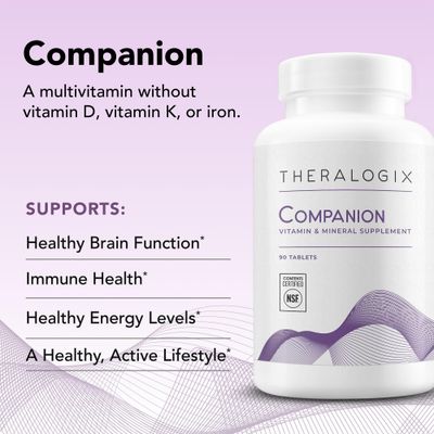 Theralogix Companion Multivitamin &amp; Mineral Supplement - 90-Day Supply - Supplement for Women &amp; Men Without Iron, Vitamin D, or Vitamin K - B Vitamins, Zinc &amp; Magnesium - NSF Certified - 90 Tablets