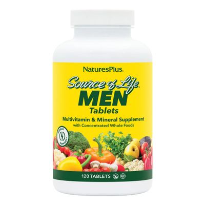 Natures Plus Source of Life Men - 120 Tablets, Pack of 2 - Iron-Free Multi-Vitamin &amp; Mineral Supplement - with Saw Palmetto, Lycopene &amp; Lutein - Gluten Free, Vegetarian - 120 Total Servings