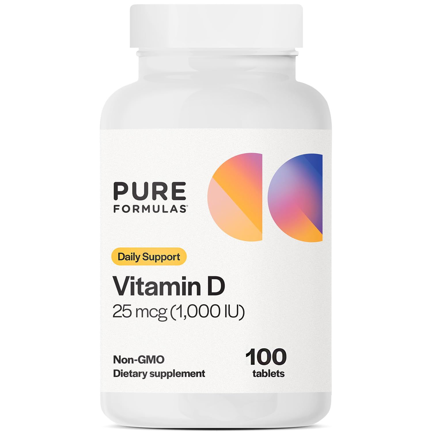 PureFormulas Vitamin D3 1,000 IU 25 mcg - Premium Vitamin D Supplement for Healthy Bone Formation, Teeth, Cardiovascular Health, and Immune Support Non-GMO - 100 Count Tablets