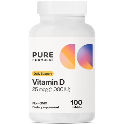 PureFormulas Vitamin D3 1,000 IU 25 mcg - Premium Vitamin D Supplement for Healthy Bone Formation, Teeth, Cardiovascular Health, and Immune Support Non-GMO - 100 Count Tablets