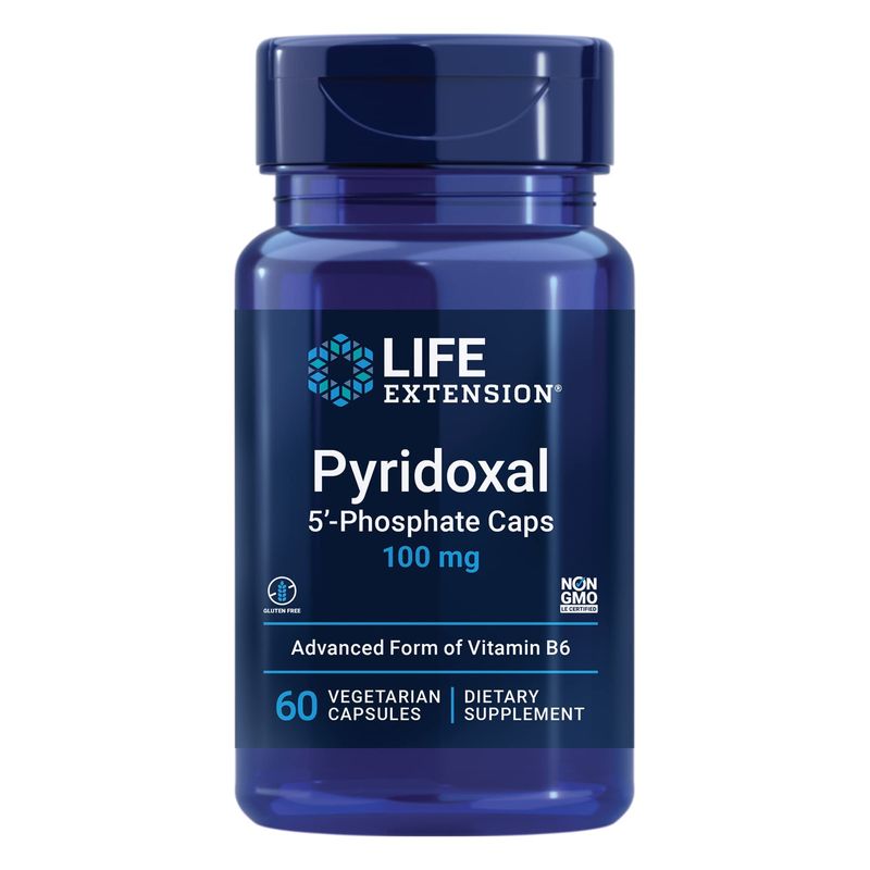 Life Extension Pyridoxal 5'-Phosphate Caps-Vitamin B6, 100 mg, Bioactive B6 for cardiovascular, kidney &amp; nerve health-Gluten-Free, Non-GMO, Vegetarian-60 Vegetarian Capsules
