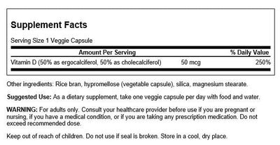 Swanson Vitamin D Complex with Vitamins D2 &amp; D3 - Complete Sunshine Vitamin Complex for Bone, Dental &amp; Immune Health - Vitamin Supplement ( 50 mcg, 60 Veggie Capsules ) 2 Pack