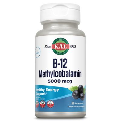 KAL Vitamin B-12 Methylcobalamin Lozenges 5000mcg, Healthy Energy, Metabolism, Nerve &amp; Red Blood Cell Support,* Optimal Absorption, Natural Acai Flavor, Vegan, Sugar Free, 60 Servings, 60 Lozenges