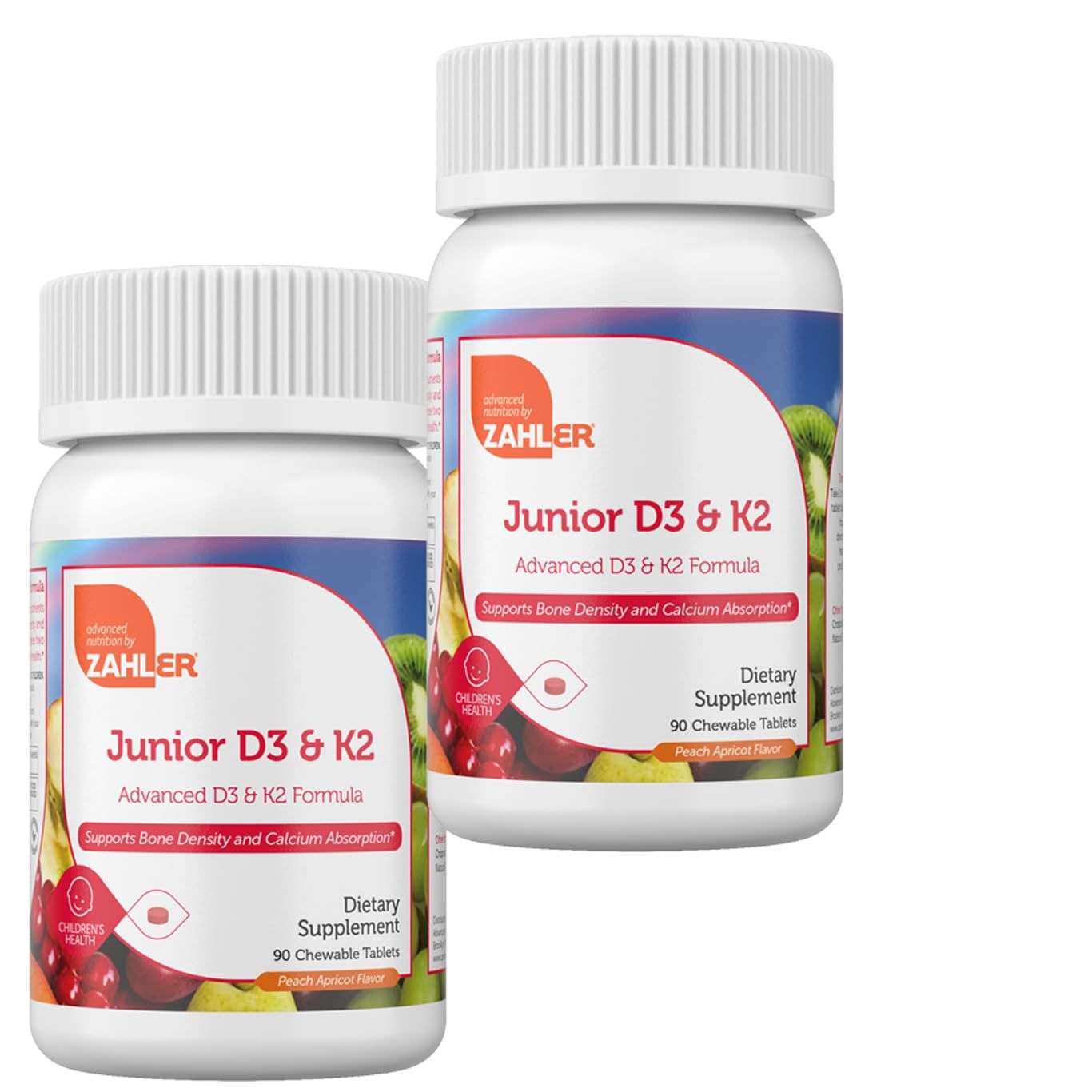 Zahler - Junior Vitamin D3 + K2 Chewable Tablets for Kids| Vitamin D for Kids 2000 IU | Delicious Vitamin D K2 Chews to Support Healthy Bones &amp; Teeth - Kosher, Less Sugar Than Gummies (2 Pack)