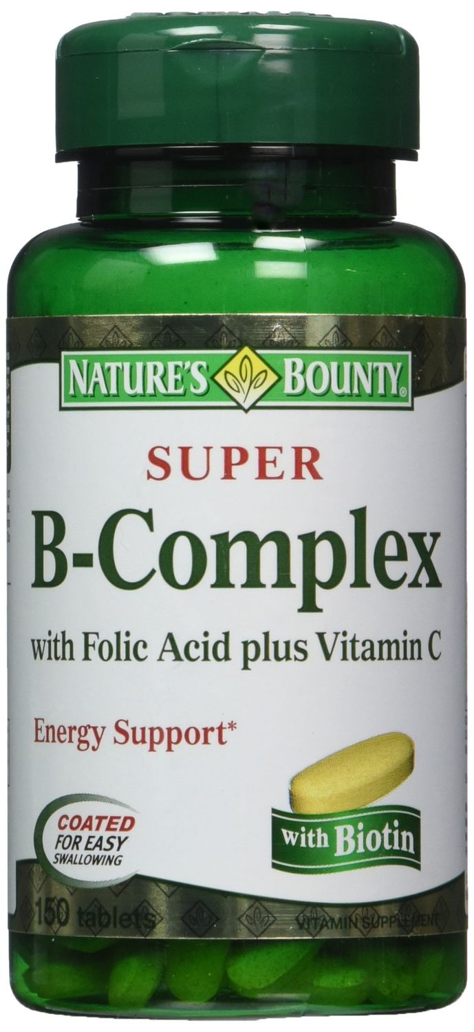 Nature&#39;s Bounty Super B-complex with Folic Acid Plus Vitamin C, 300 Tablets (2 X 150 Count Bottles)