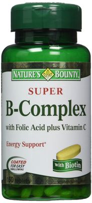 Nature&#39;s Bounty Super B-complex with Folic Acid Plus Vitamin C, 300 Tablets (2 X 150 Count Bottles)