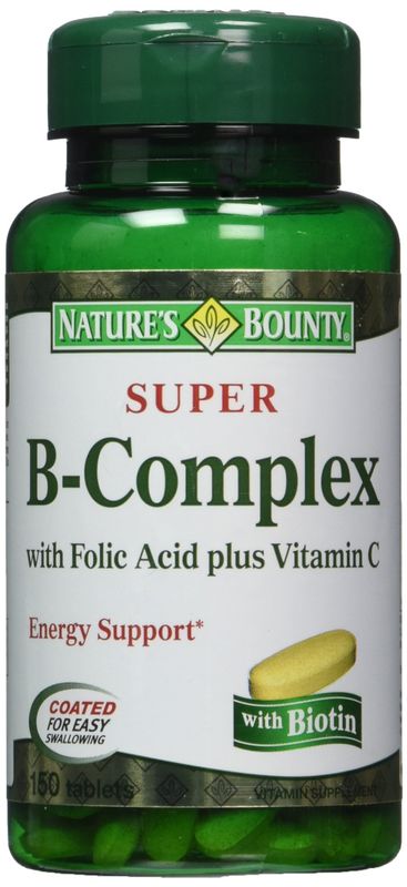 Nature's Bounty Super B-complex with Folic Acid Plus Vitamin C, 300 Tablets (2 X 150 Count Bottles)