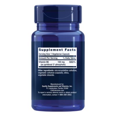 Life Extension Pyridoxal 5'-Phosphate Caps-Vitamin B6, 100 mg, Bioactive B6 for cardiovascular, kidney &amp; nerve health-Gluten-Free, Non-GMO, Vegetarian-60 Vegetarian Capsules