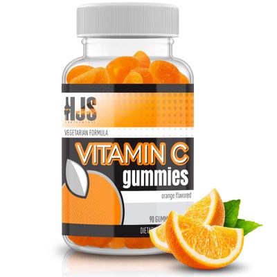 HJS Supplements Vitamin C Gummies | Chewable Orange Flavored | Immune Support | Heart Health | Gluten-Free &amp; Vegetarian | Vitamin C Gummies for Adults &amp; Kids- 90 Count