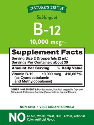 Nature's Truth B12 Sublingual Liquid Drops | 10,000 mcg | 2 oz | Fast Acting | Vegetarian, Non-GMO &amp; Gluten Free