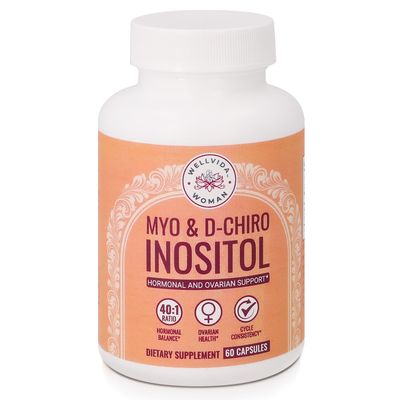 Myo-Inositol &amp; D-Chiro Inositol Supplement Bottle (60 Capsules) 40:1 Ratio Capsule for Ovarian Support Myo-Inositol 1000mg &amp; D-Chiro 25mg Inositol Capsules w/ Caronositol - Daily Inositol for Women