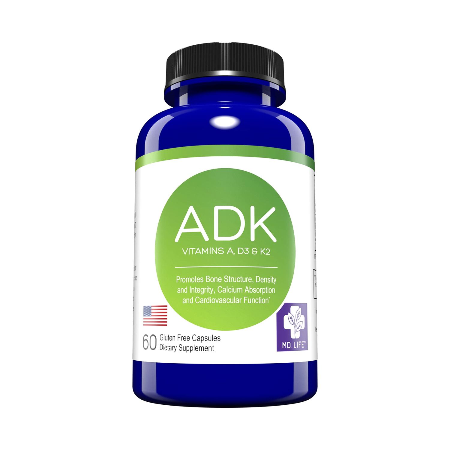 MD.LIFE A D K Vitamin Supplement - Vitamin D3 K2 and A - 60 Capsules - Bone Health and Heart Health Support - High Potency Vitamin ADK Supplement - ADK Complex