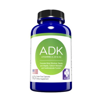 MD.LIFE A D K Vitamin Supplement - Vitamin D3 K2 and A - 60 Capsules - Bone Health and Heart Health Support - High Potency Vitamin ADK Supplement - ADK Complex