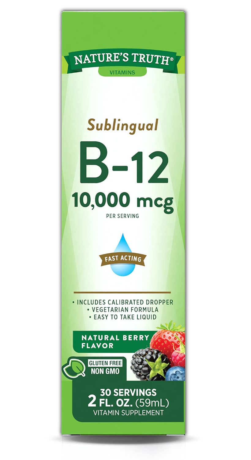 Nature&#39;s Truth B12 Sublingual Liquid Drops | 10,000 mcg | 2 oz | Fast Acting | Vegetarian, Non-GMO &amp; Gluten Free