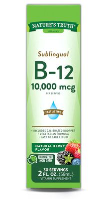 Nature&#39;s Truth B12 Sublingual Liquid Drops | 10,000 mcg | 2 oz | Fast Acting | Vegetarian, Non-GMO &amp; Gluten Free
