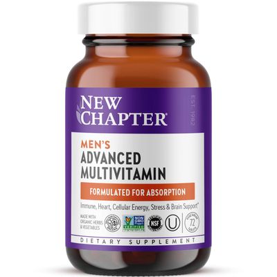 New Chapter Men&#39;s Multivitamin Advanced Formula for Stress, Brain, Immune, Heart &amp; Energy Support, Higher Levels of Whole-Food Fermented Essential Nutrients for Men + Selenium + B Vitamins, 72 ct