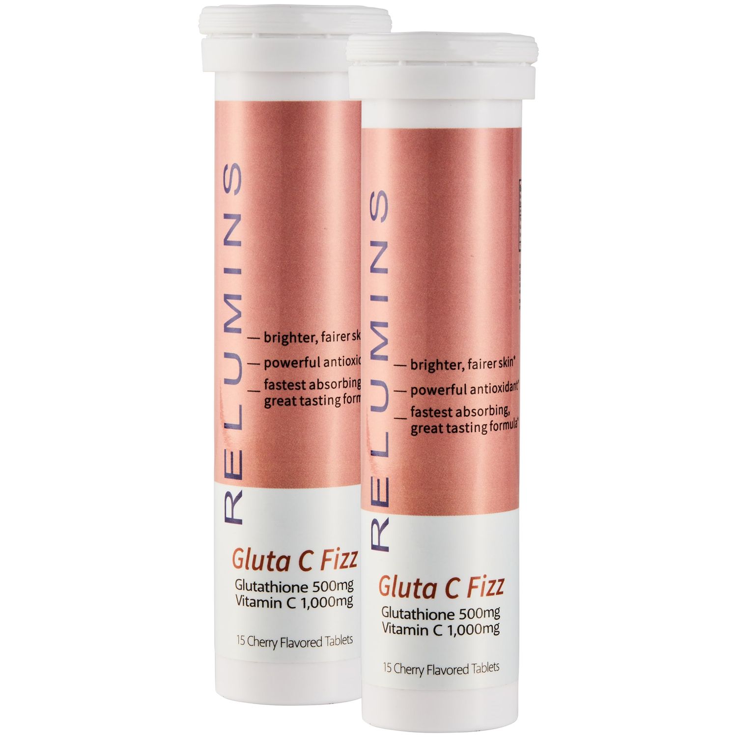 Relumins Gluta C Fizz - Vitamin C 1000mg Glutathione Tablets with Citric Acid, Beetroot &amp; Sodium Bicarbonate - Skin Brightening Supplement, 15 Tablets x 2 Pack - Cherry Flavor