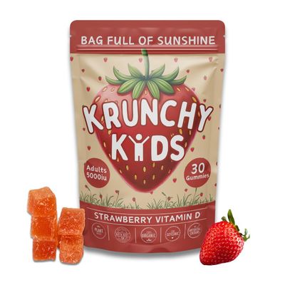 Krunchy Kids 5,000IU Adult Vitamin D3 Gummies - Organic, Plant-Based, Non-GMO, Sugar-Free, Low Glycemic | Supports Bones, Immunity, Mood &amp; Sleep