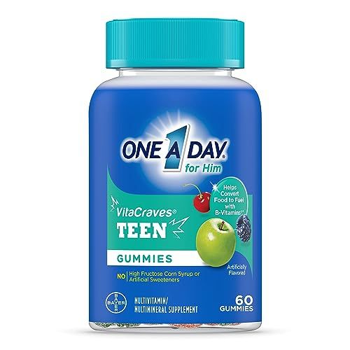 One A Day Teen for Him Multivitamin Gummies, Gummy Multivitamins with Vitamin A, C, D, E and Zinc for Immune Health Support, Physical Energy &amp; more, 60 Count