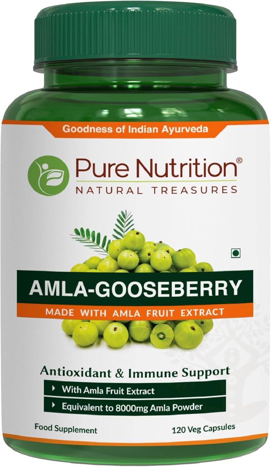 Pure Nutrition Amla Extract 1000mg. (Equivalent to 8000mg Amla Fruit Powder) Non GMO | 120 Veg Caps.