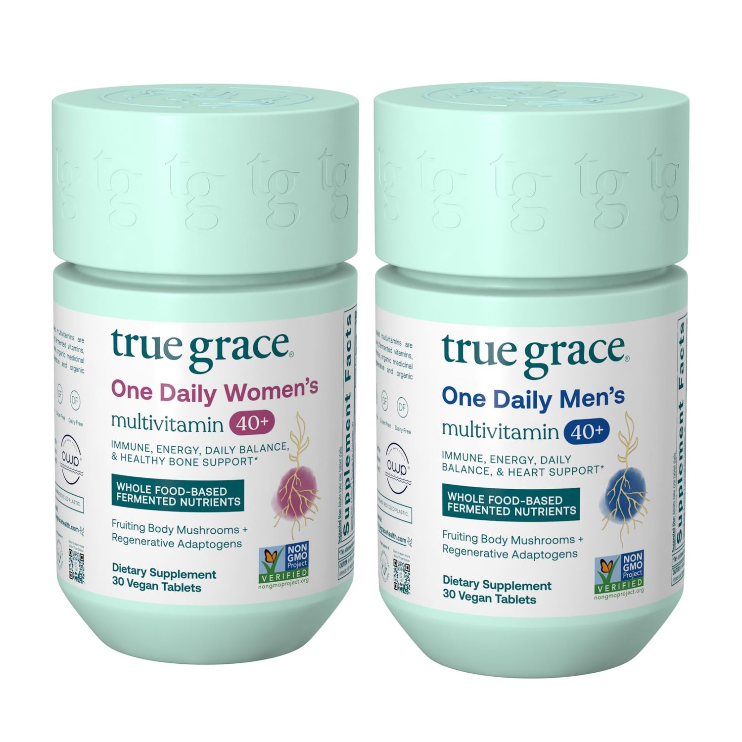 True Grace One Daily Men&#39;s Multivitamin 40+ (30 Vegan Tablets) + One Daily Womens Multivitamin 40+ (30 Vegan Tablets) - Non-GMO - 30-Day Supply of Each