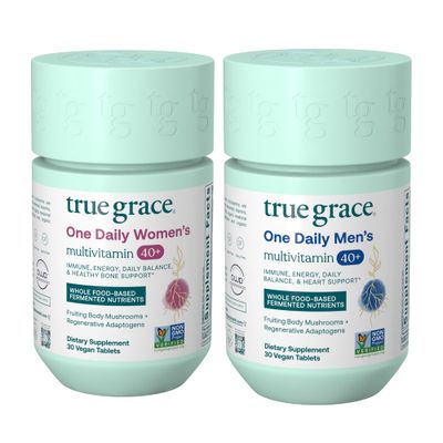 True Grace One Daily Men&#39;s Multivitamin 40+ (30 Vegan Tablets) + One Daily Womens Multivitamin 40+ (30 Vegan Tablets) - Non-GMO - 30-Day Supply of Each
