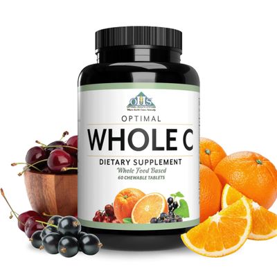 Optimal Health Systems Whole C Chewable | Potent Vitamin C from Whole Foods | Acerola Cherry, Orange Fruit, &amp; Black Currant + Bioflavenoids | 60 Tablets