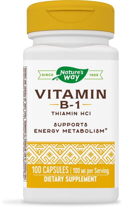 Nature's Way Vitamin B-1 - 100 mg Thiamin per Serving - Thiamine HCl - Supports Energy Metabolism* - Gluten Free - No Artificial Colors - 100 Capsules