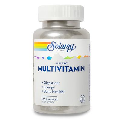 SOLARAY Spectro Multivitamin with Iron - Multi Vitamin with Calcium, Magnesium, Energizing Greens, Herbs &amp; Digestive Enzymes - Digestion, Energy, and Bone Health Support - 16 Servings, 100 Capsules