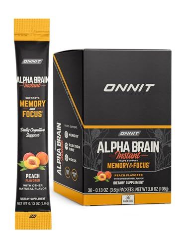 ONNIT Alpha Brain Instant Peach Flavor - Nootropic Brain Booster Memory Supplement - for Focus, Energy &amp; Clarity - Alpha GPC Choline, Cats Claw, L-Theanine, Bacopa - 30ct