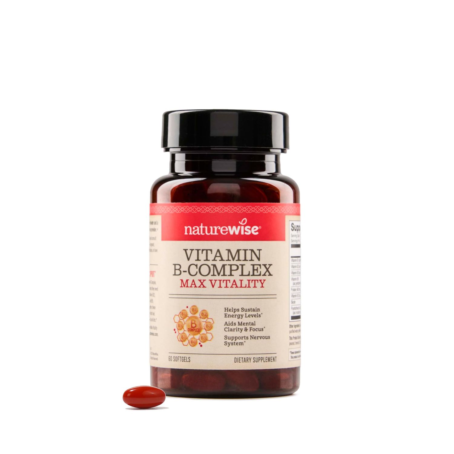 NatureWise B Complex Vitamins with Folic Acid &amp; B12 - Dietary Supplement for Energy, Nervous System, Immune Health Support* - With Halal Gelatin, Gluten-Free, Non-GMO - 60 Softgels[60 Day Supply]