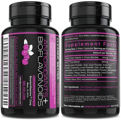 (5 Pack) Raw Whole Food Vitamin C Natural Immune Support from Berries, Premium Antioxidants, Bioflavonoids &amp; Polyphenols, 300 Vegan Capsules