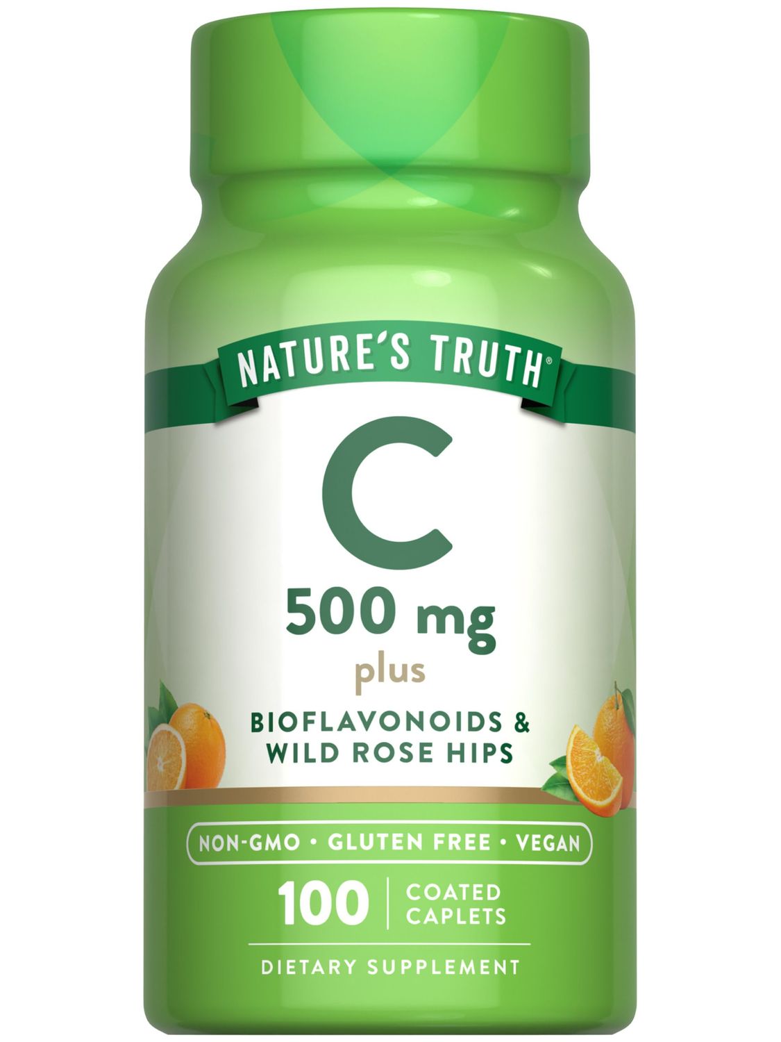 Nature&#39;s Truth Vitamin C with Rose Hips and Bioflavonoids | 500mg | 100 Caplets | Vegan, Non-GMO &amp; Gluten Free