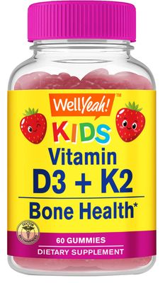 WellYeah Vitamin D3 + K2 for Kids Gummies - Vitamin D3 1000 IU, K2 100 MCG - Bone and Muscle Health Support, Natural Flavors, GMO Free, Gluten Free, Vegan - K2 D3 Vitamin Supplement- 60 Gummies