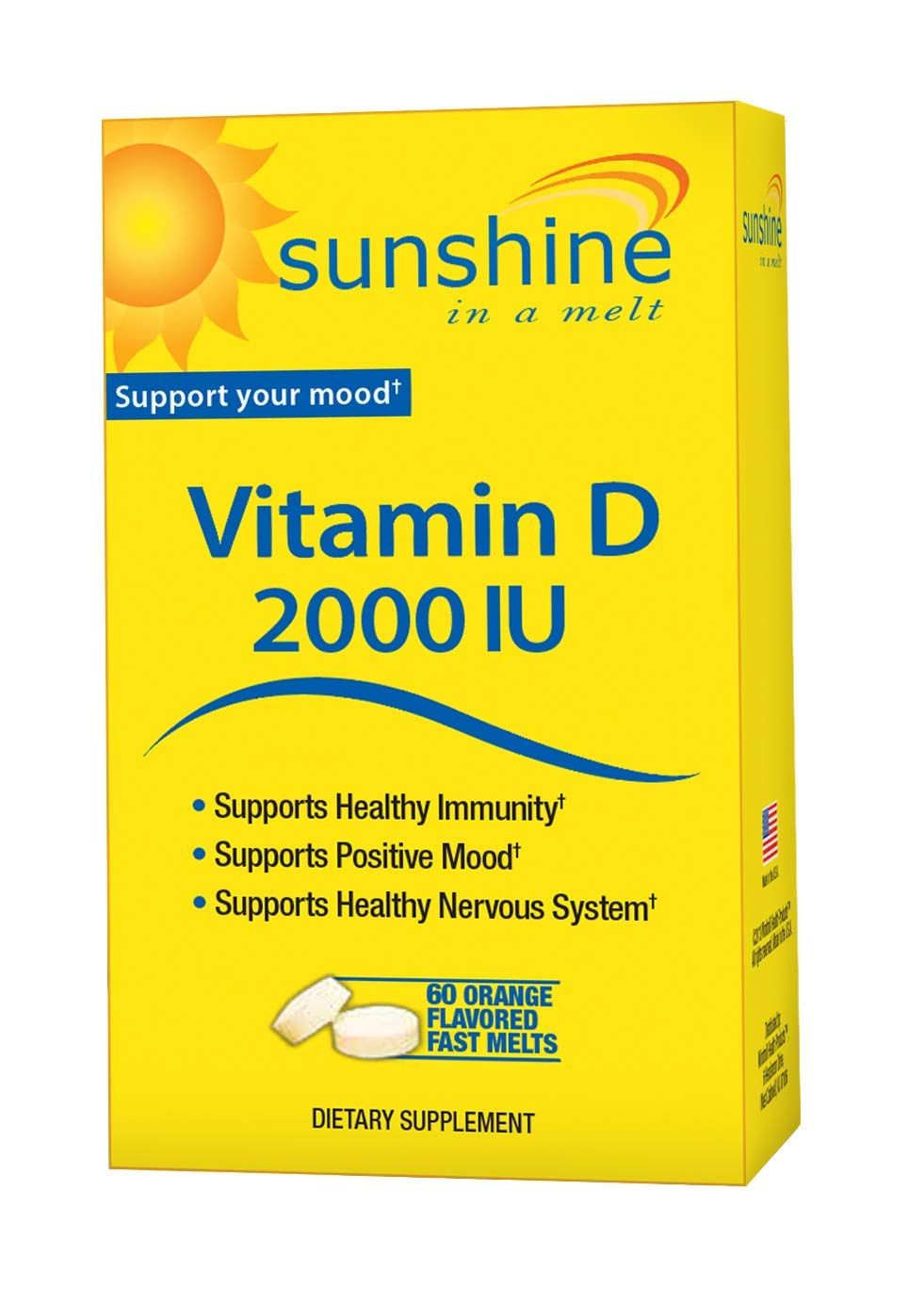 Sunshine Vitamin D 2,000 IU Quick Melts, Fast Release, Healthy and Strong Bones, 60 Servings