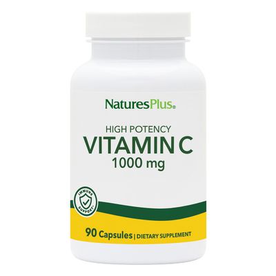 Natures Plus Vitamin C - 1000 mg Ascorbic Acid, 90 Vegetarian Capsules - High Potency Vascular &amp; Immune Support Supplement, Antioxidant - Corn-Free, Gluten-Free - 90 Servings