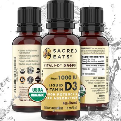 Organic Liquid Vitamin D Drops for Kids &amp; Adults, Sugar Free. Easy to Use 1,000 IU/Drop in Coconut MCT Oil. Lasts Months, Best for High Doses. Max Absorption VIT D3 Supplement. No Taste (Flavorless)