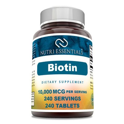 Nutri Essentials Biotin (Vitamin B7) 10,000 mcg Supplement | 240 Tablets | Non-GMO | Gluten Free | Made in USA