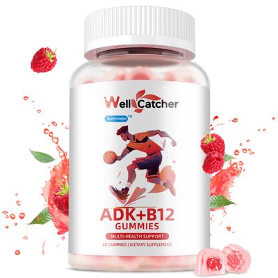 Sugar Free Vitamin ADK+B12 Gummies with Vitamin D3 K2 B12 K2 (MK-7) Chewable Vegan Multivitamin Supplement for Men Women Bone Brain Immune Skin Eye Heart 60 Counts Raspberry Flavored 1 Pack